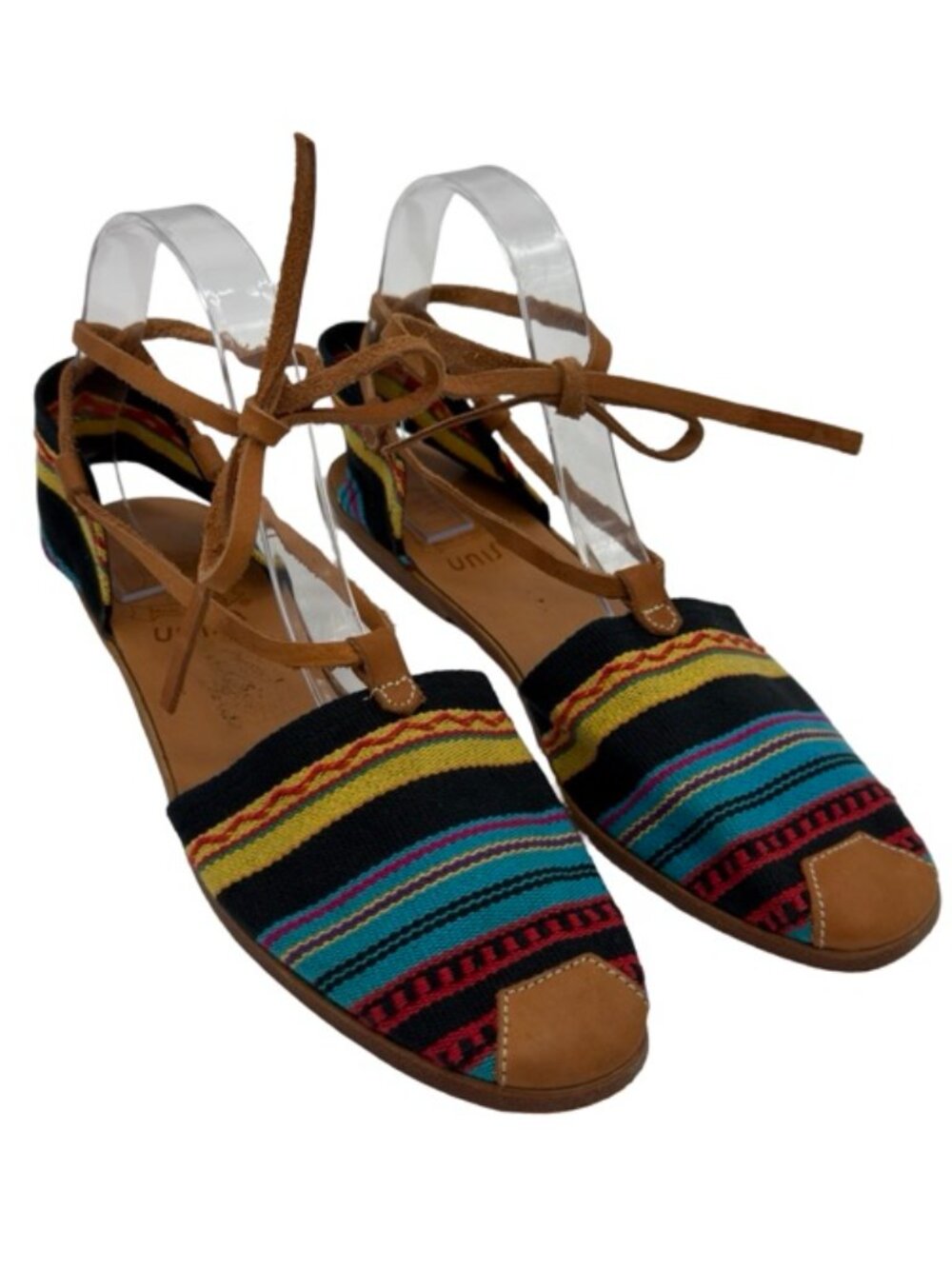 Unisa Vintage Woven Multicolor Striped Lace Up Flat Sandals Size 9